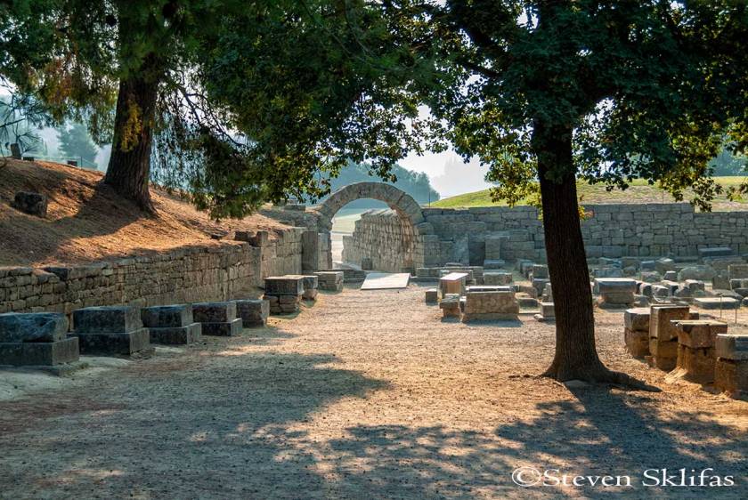 Stone bases of Zanes. Olympia. Peloponnese. Greece.