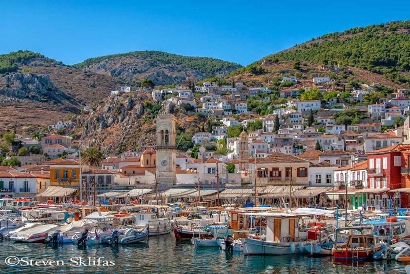 Waterfront view. Hydra. Greece.